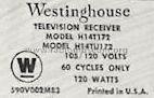 H-14TU172 Ch= V-2321-401; Westinghouse El. & (ID = 477370) Television