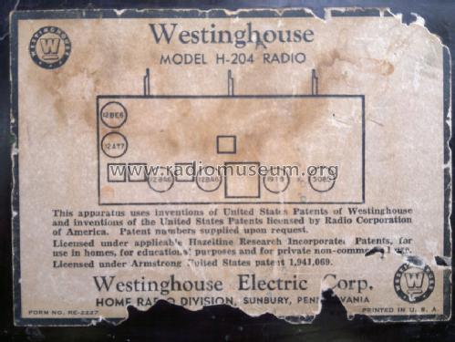 H-204 Ch= V-2128-2; Westinghouse El. & (ID = 1344848) Radio