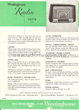 H-327T6U Ch= V-2157-3U; Westinghouse El. & (ID = 1494673) Radio