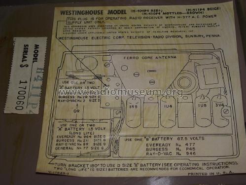 H-411P4 Ch= V-2185-1; Westinghouse El. & (ID = 1440931) Radio