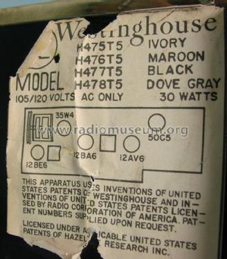 H-476T5 Ch=V-2236-1; Westinghouse El. & (ID = 1424307) Radio