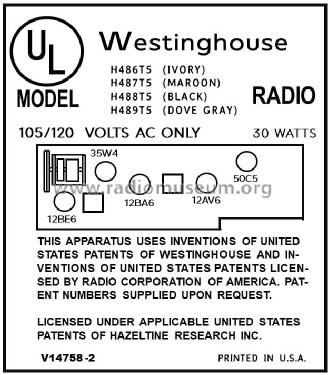 H-486T5 Ch=V-2236-2; Westinghouse El. & (ID = 2866938) Radio