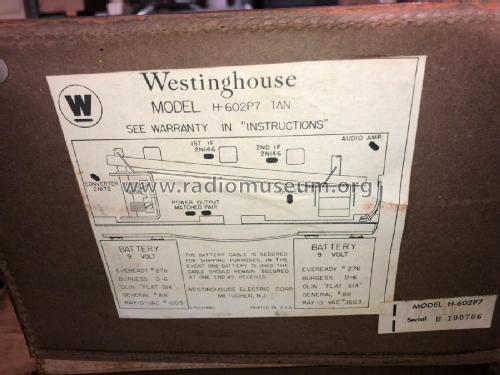 Seven Transistor H-602P7 Ch= V-2295-1; Westinghouse El. & (ID = 2616685) Radio