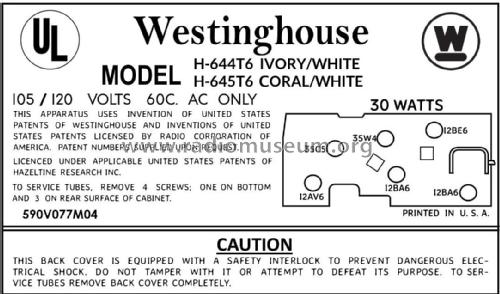 H-644T6 Ch= V-2391-2; Westinghouse El. & (ID = 2974578) Radio