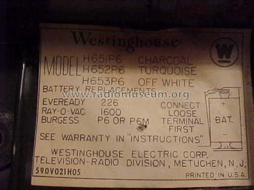 W/transistor H-651P6 Ch= V-2278-4; Westinghouse El. & (ID = 2278842) Radio