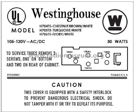 H-706T5 Ch= V-2398-1; Westinghouse El. & (ID = 2822139) Radio