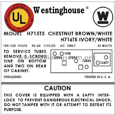 H-715T5 Ch= V-2400-1; Westinghouse El. & (ID = 2896469) Radio