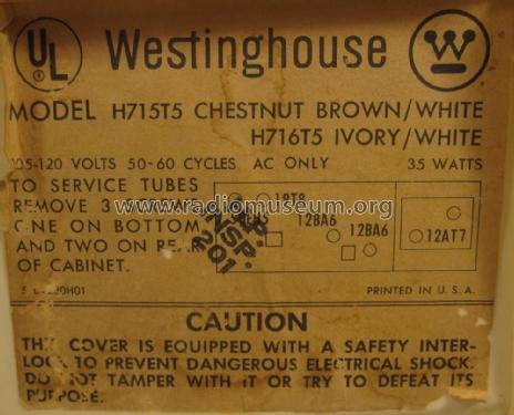 H-716T5 Ch= V-2400-1; Westinghouse El. & (ID = 2177533) Radio