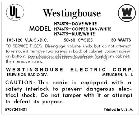 H-745T5 Ch= V-2395-1A; Westinghouse El. & (ID = 2886684) Radio