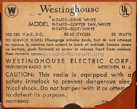 H-747T5A Ch= V-2395-1A ; Westinghouse El. & (ID = 913570) Radio