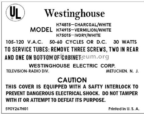 H-748T5 Ch= V-2395-2; Westinghouse El. & (ID = 2886735) Radio