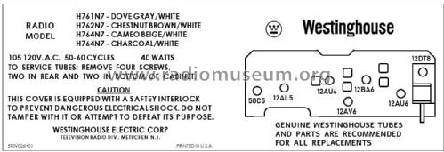 H-764N7 Ch= V-2407-2; Westinghouse El. & (ID = 2785913) Radio