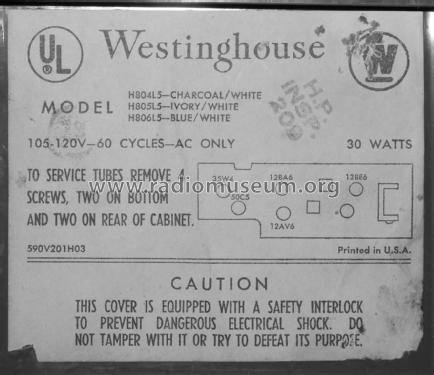 H-805L5 Ch= V-2398-3; Westinghouse El. & (ID = 2043237) Radio