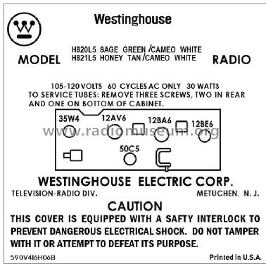 H-820L5 Ch= V-2395-8; Westinghouse El. & (ID = 2886370) Radio