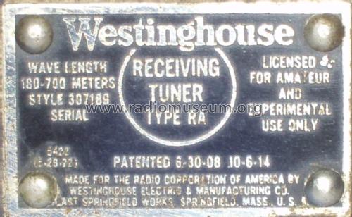 Short Wave Regenerative Tuner RA; Westinghouse El. & (ID = 1438162) mod-pre26