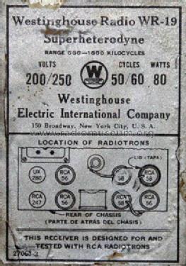 WR19; Westinghouse El. & (ID = 164499) Radio