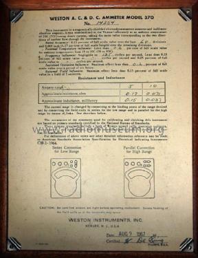 AC-DC Ammeter 370; Weston Electrical (ID = 1048935) Equipment