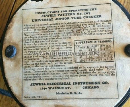 Jewell Tube Checker Pattern No. 107 ; Weston Electrical (ID = 2499679) Equipment