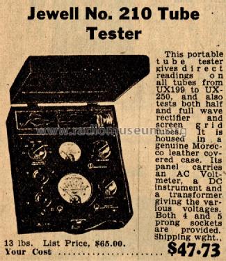 Jewell Tube Tester Pattern 210; Weston Electrical (ID = 682293) Equipment