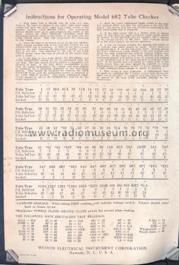 Tube Tester 682; Weston Electrical (ID = 2795381) Equipment