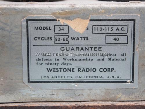 34 5 tubes; Westone Radio Corp., (ID = 2886700) Radio