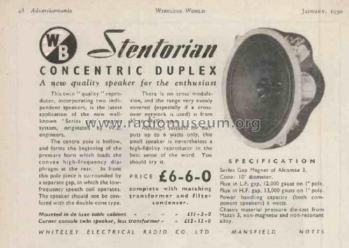 Stentorian Concentric Duplex 10' ; Whiteley Electrical (ID = 2910300) Speaker-P