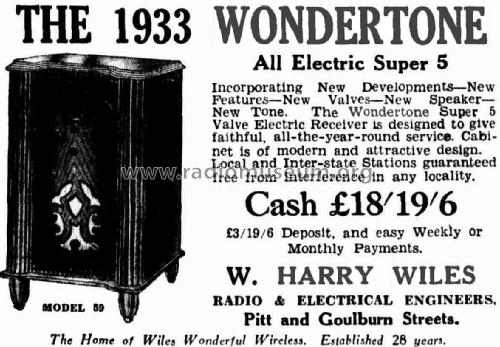 Wondertone All electric Super 5 Model 59; Wiles, W. Harry (ID = 2212257) Radio