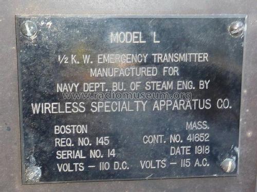 1/2 K.W. Emergency Transmitter Model L; Wireless Specialty (ID = 2090423) Commercial Tr