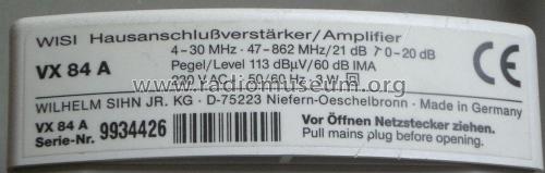 Hausanschlußverstärker VX84A; Wisi Wilh. Sihn; (ID = 2773761) RF-Ampl.