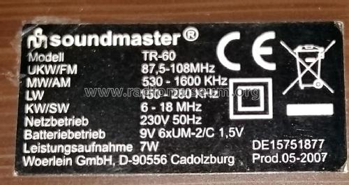 Soundmaster Radio TR-60; Wörlein GmbH; (ID = 2296399) Radio