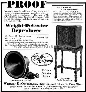 Junior Consolette Model 117; Wright Radio (ID = 1351549) Lautspr.-K