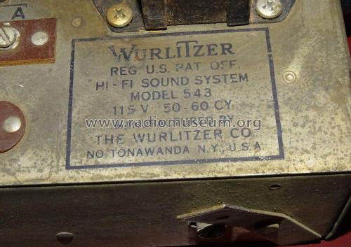 Hi-Fi Sound System 543; Wurlitzer Co., The (ID = 2791130) Ampl/Mixer