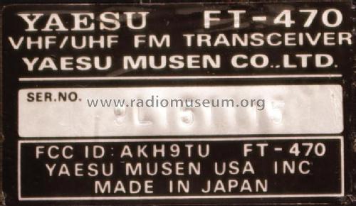 FT-470; Yaesu-Musen Co. Ltd. (ID = 2616612) Amat TRX