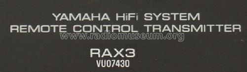 HiFi System Remote Control Transmitter RAX3 VU07430; Yamaha Co.; (ID = 818907) Divers