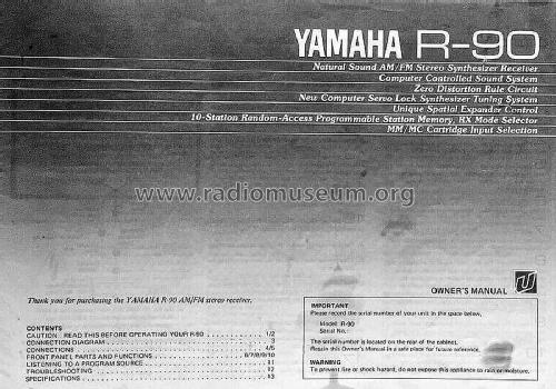 Natural Sound AM/FM Stereo Receiver R-90; Yamaha Co.; (ID = 2805800) Radio