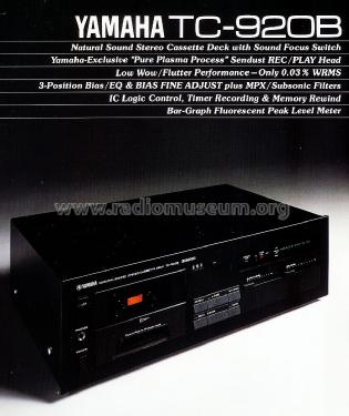 Natural Sound Stereo Cassette Deck TC-920; Yamaha Co.; (ID = 1603204) R-Player