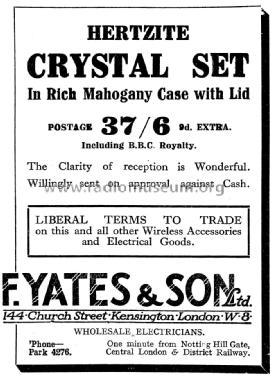 Hertzite Crystal Set ; Yates & Son, F. LTD. (ID = 1109575) Crystal