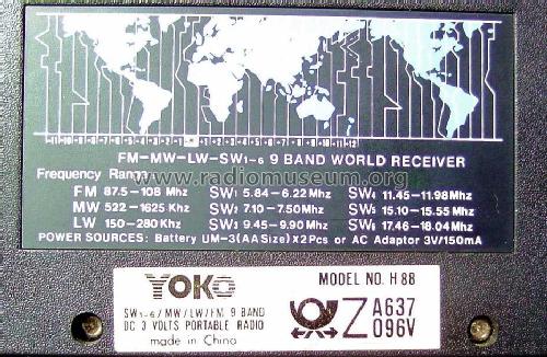 World Receiver H-88; Yoko Electronics, (ID = 1302160) Radio