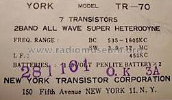 TR-70; York New York (ID = 541621) Radio
