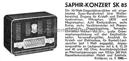 Saphir Konzert SK 85; Zehetner Radiobau- (ID = 2322746) Radio