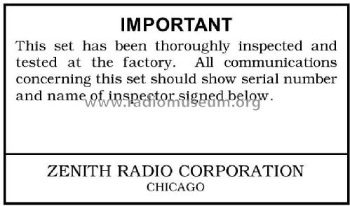 14E; Zenith Radio Corp.; (ID = 2926859) Radio