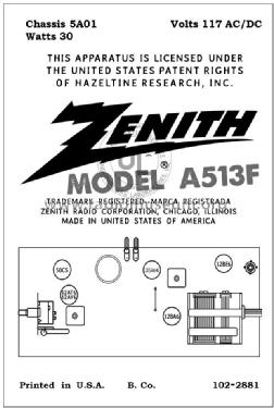 A513F 5A01; Zenith Radio Corp.; (ID = 2921224) Radio