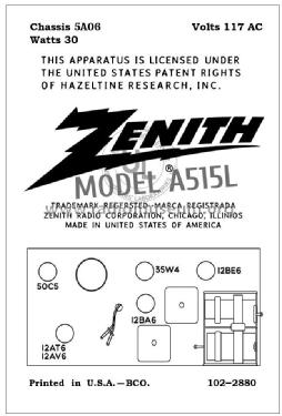 A515L Ch= 5A06; Zenith Radio Corp.; (ID = 2790691) Radio