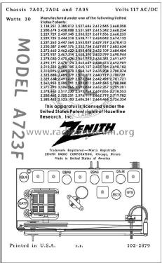 A723F Ch= 7A04; Zenith Radio Corp.; (ID = 2808134) Radio