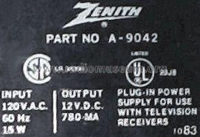 AC Adaptor A-9042; Zenith Radio Corp.; (ID = 642363) Aliment.