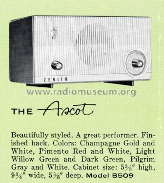 B509F 'The Ascot' Ch= 5B11; Zenith Radio Corp.; (ID = 2028843) Radio