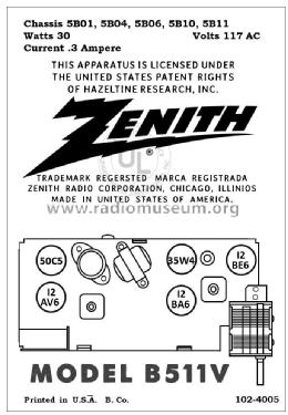 B511V 'The Trumpeteer' Ch= 5B10; Zenith Radio Corp.; (ID = 2789855) Radio