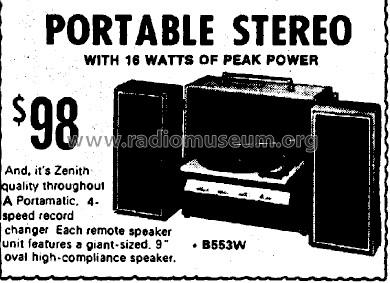 B553W Solid State Portamatic Portable Stereophonic Phonograph ; Zenith Radio Corp.; (ID = 1703854) Reg-Riprod