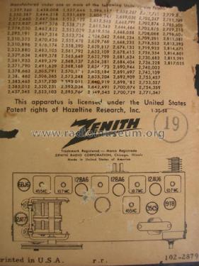 B728C Ch= 7A03; Zenith Radio Corp.; (ID = 2160651) Radio