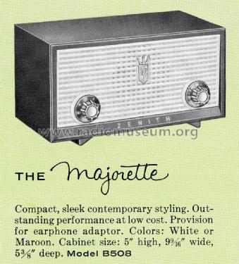 B508R 'The Majorette' Ch= 5Z05; Zenith Radio Corp.; (ID = 2028816) Radio